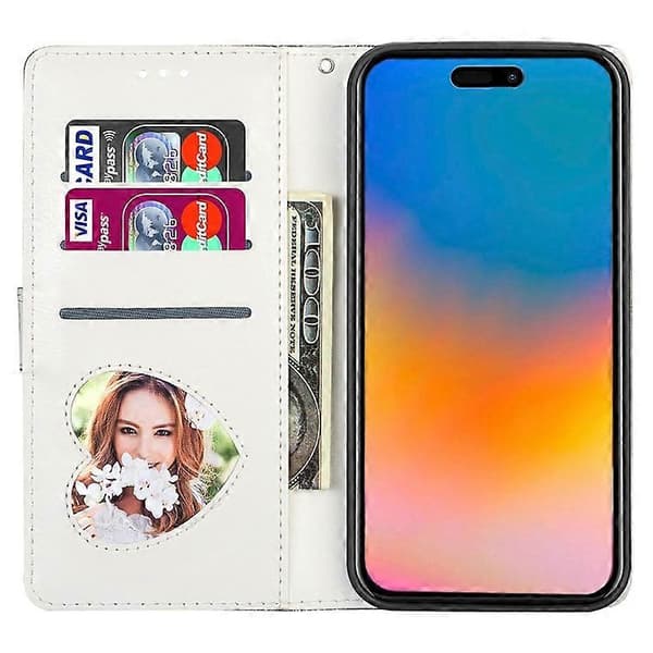 Kompatibel med iPhone 16 Pro Max Etui Glitter Læder Stativ Telefonetui Lynlåslomme Silver