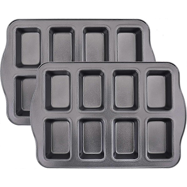 2-pak Mini Brødform - 8 Hulrum Non-Stick Mini Brød Bageform Brownie Kageform Brødforme Kulstofstål Bageform