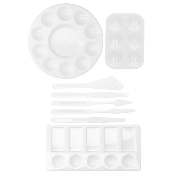 8 stk plastmaling skrapepalettsett enkel rengjøring gjenbrukbar for tegning akvarellsett