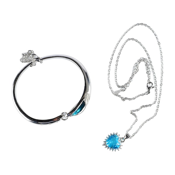 Blue Rhinestone Bracelet Necklace Set Women Fashionable Electroplated Imitation Platinum Bracelet Jewelry