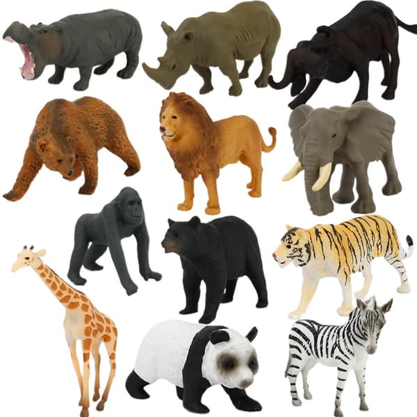 12 STK Mini Skovdyr Figurer Legetøj Simulation Skovdyr Figurer Legesæt PVC Vilde Dyr Kognitive Legetøj til Børn