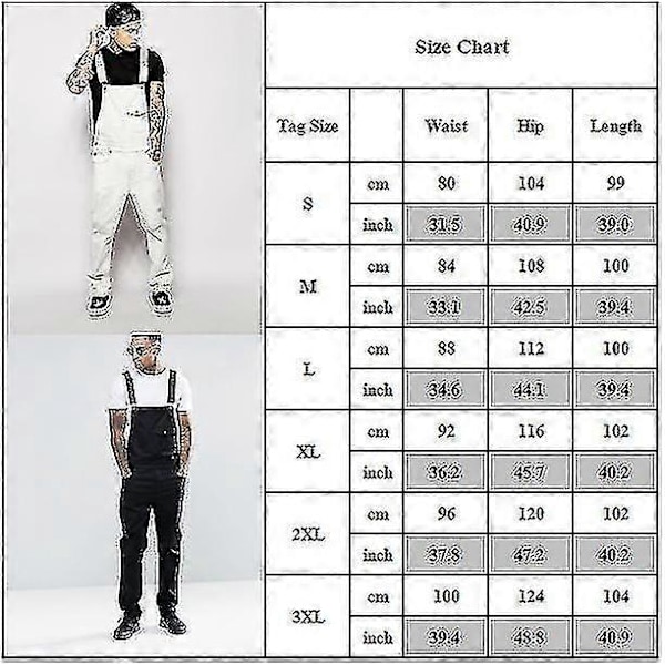 Herr Slim Fit Denim Bib Jumpsuit Romper Jeans Casual Overalls Snickarbyxor Blå M