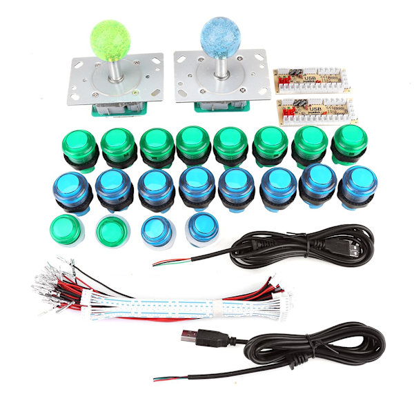 20 DIY LED upplysta arkadspelsknappar 2 joysticks 2 USB Encoder Kit Game Parts Set