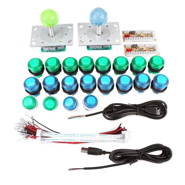20 DIY LED-upplysta arkadspelsknappar 2 joysticks 2 USB-kodarenhet Speldelarset
