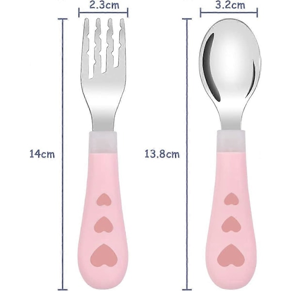 Barnbestickset, 2 st Barn Gaffel och Sked Set Barn Rostfritt Stål Sked och Gaffel 304 Rostfritt Stål + PP