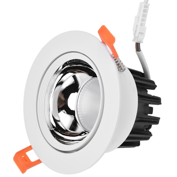 LED-downlight i aluminium med justerbar vinkel, dammtät infälld spotlight i taket för vardagsrum, sovrum, 100-264V, vitt hölje, silverkopp