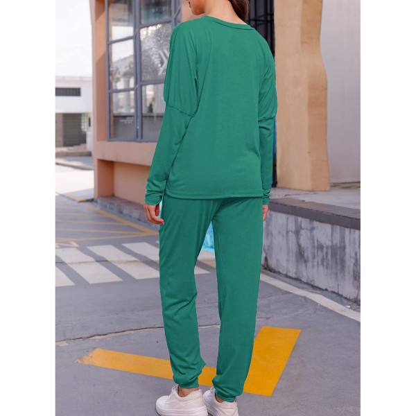 Grønt løst stretch 2-delt pyjamassett for kvinner L