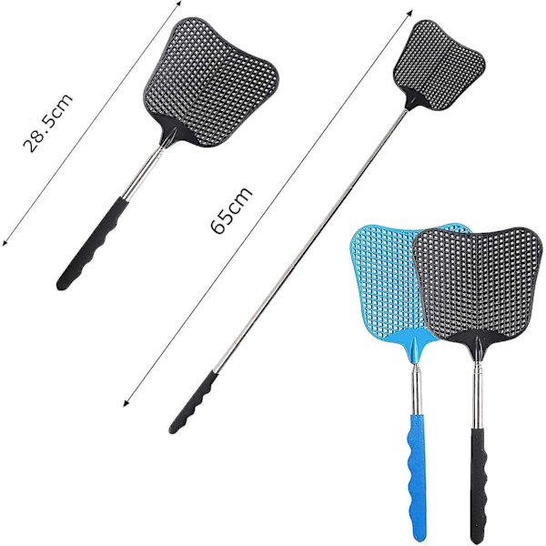 Flugklappsats - 2-pack, sträckbar manuell skadedjursbekämpningsverktyg, 65 cm längd, halkfritt handtag, kökshjälp (svart + blå)