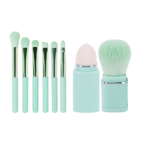 8 stk. make-up børstesæt, bløde børster, udtrækkelig pudderbørste, mini bærbar make-up børster til rejser, lyseblå