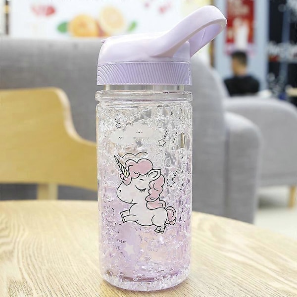 Violte Enhörning Vattenflaskor för Flickor, Mugg med Sugrör och Säkerhetslås, Rosa Yttre Inre Vattenflaska, 500ml/13.5oz för Skolbarn Flicka Enhörningsälskare