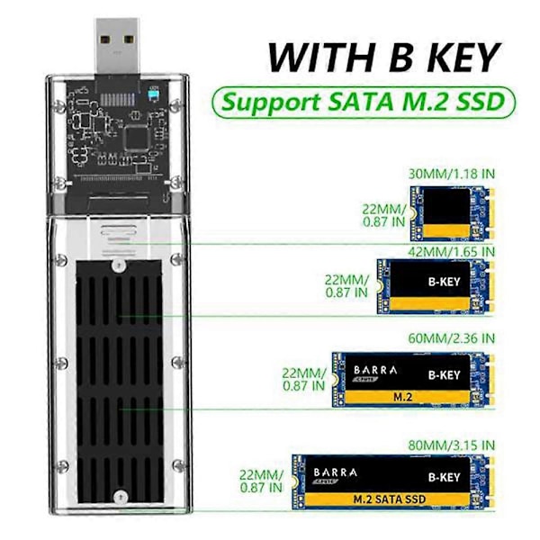 Externt M.2 NGFF SATA SSD-kabinett Höghastighets USB3.0 Gen1 för PC