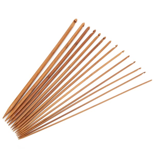 Stickor i bambu, karboniserad bambu, naturlig träfärg, virknål för tröjor, strumpor, handskar, halsdukar