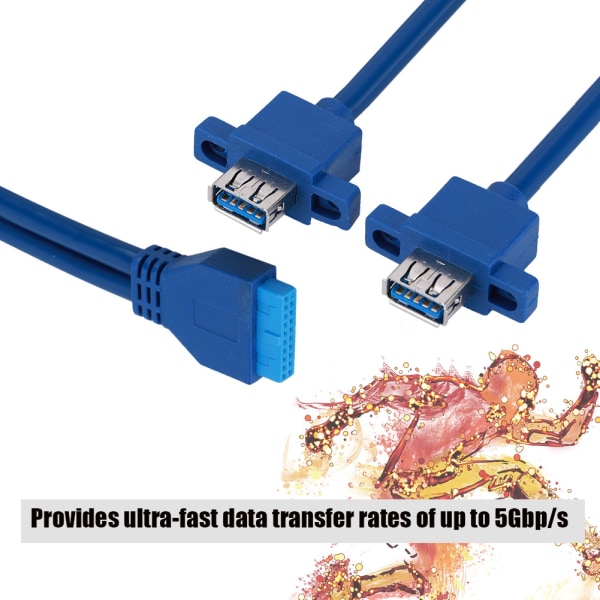USB3.0 19PIN TIL 2AF frontpanelmontert hovedkortkabel med skruehull (0,3 m)