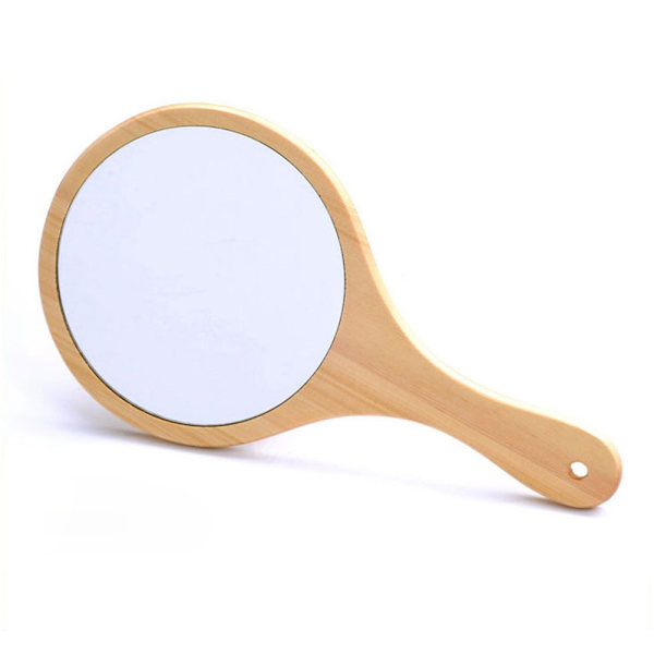 Trä Handspegel Kvinnor Makeup Speglar Vintage Portable Hängande Handtag Speglar