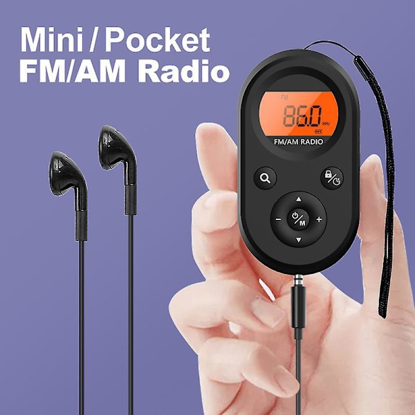 Kannettava tasku AM FM -radio kuulokkeilla - Stereo digitaaliradiot, ladattava akku, LCD-taustavalo, nukkumisaika - Ihanteellinen vaellukseen