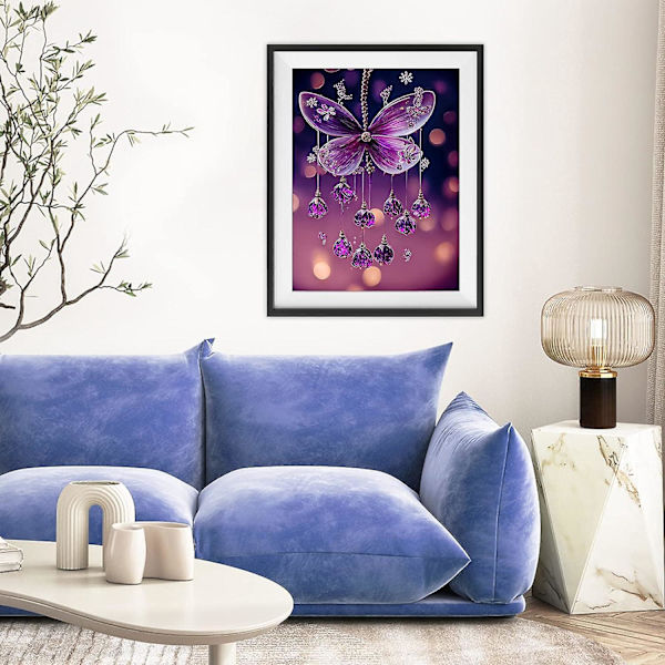 Crystal Butterfly 5D Diamond Painting Kit - Full Purple Diamond Rhinestone Cross Stitch for voksne og barn - 30x40cm Diamond DIY Maling