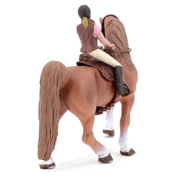 Miniature Simulation Brun Hest med Rytter Figur og Sadel Dyrefigur Samling Model Legetøj til Børn