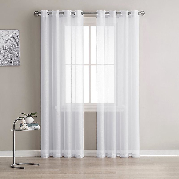 1 Styk Hvidt Tyndt Voile Gardiner 137cm*228cm Semi-Transparent Øjet Linned Effekt Vinduesdekorationer Moderne Stue Soveværelse Køkken Altan Karnap