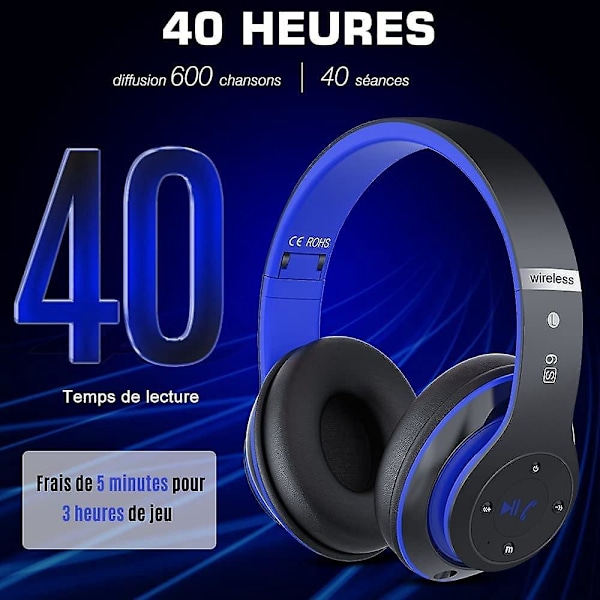 Langattomat Bluetooth 6s -kuulokkeet - High-Fidelity Stereo sisäänrakennetulla mikrofonilla, taitettavat langattomat nappikuulokkeet iPhonelle