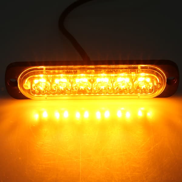 4 stk. 12-24V Bil 6 LED Flash Strobe Nødadvarselslys Grill Blinkende Lysbjælke Gul