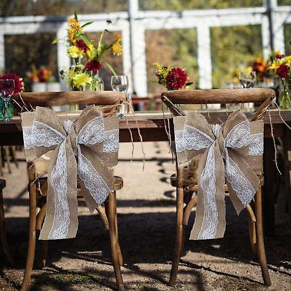Sæt med 5 burlap Lace Chair Sashes - Hessian Jute stolebetræk sløjfer til rustik linnedindretning
