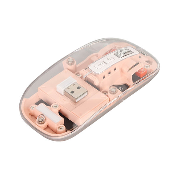 Trådlös 2.4G Bluetooth transparent mus 2400 DPI uppladdningsbar 400mAh RGB färgglad trådlös mus rosa