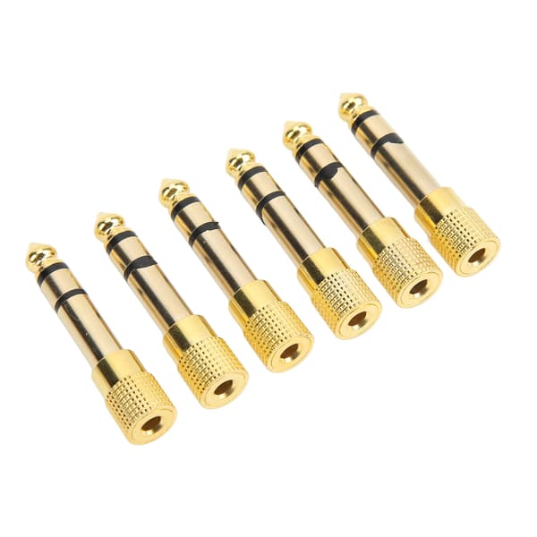 6 stk hodetelefonadapter 3,5 mm til 6,35 mm metallmikrofonkonverter stereolydjackadapter for mikser
