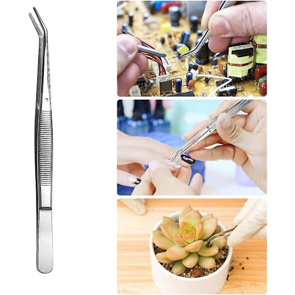 Böjda Serrated Spetsade Rostfria Pincett - Verktyg för Hantverk och Reparation (2-pack)