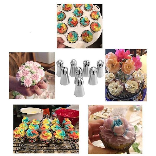 Sæt med 8 stk. kagedekorationstips i rustfrit stål - Blomstrende frostingsdysser til DIY-glasurpipning