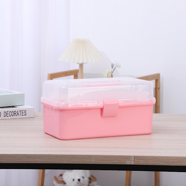 Foldbar 3-lags Opbevaringsstativ Organizer Pink Manicure Box