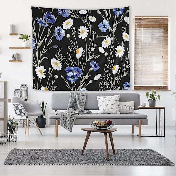 Trippy Sort Blomstret Gobelin, Boho Hippie Psykedelisk Tusindfryd Blomst Gobelin Vægophæng