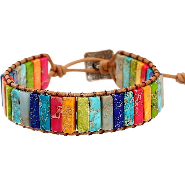 7 Chakra Armband för Kvinnor Boho Handgjorda Naturliga Jasper Sten Helande Energi Pärla Läder Wrap Armband Smyckeskollektion