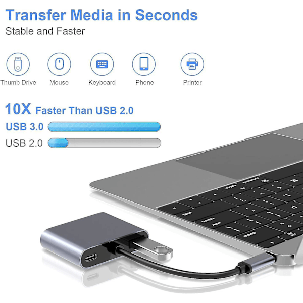 Usb C - Vga Hdmi -sovitin, 4 in 1 Type C -keskitin Vga Hdmi 4k Uhd:hen 87 W:n Pd-latausportilla + Usb 3.0 -portti Yhteensopiva - harmaa