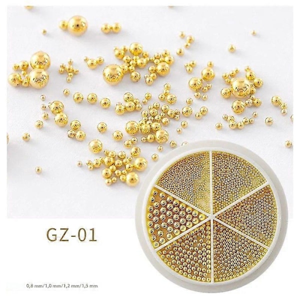 Kaviarpärlor för Nagelkonst Storlek 0,8-1,5mm Roséguld Silver 3D Design Smycken för Manikyr DIY Dekoration GZ-01 Guld
