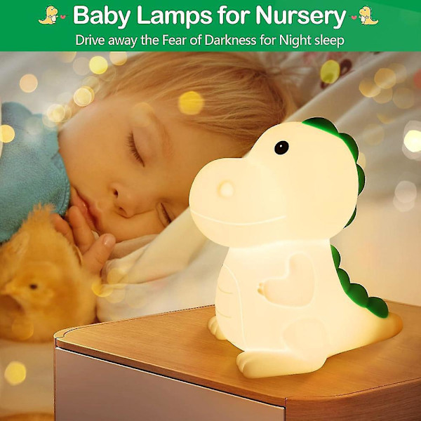 Børnenatlampe Baby Natlampe, Dinosaur Baby Natlampe, 7 Farver & Touch, USB Genopladelig LED Lampe