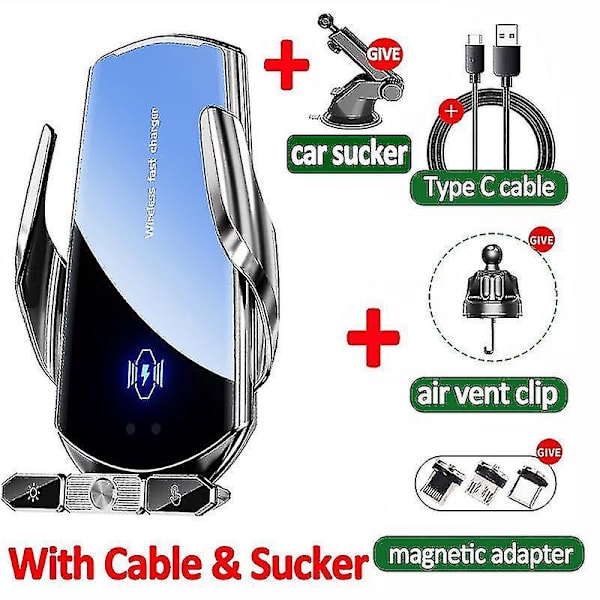 Magnetisk trådlös billaddare för iPhone 14/13/11, Samsung, Xiaomi - Snabbladdning Silve rmed sugkopp