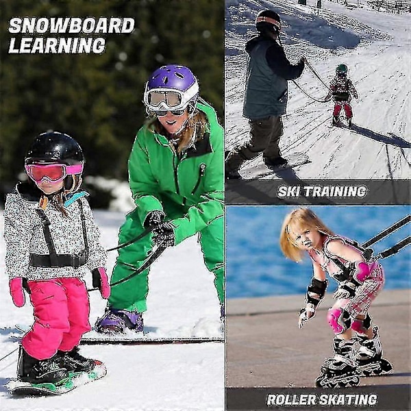 Ski- og snowboardsele for barn - Treningsline lærer barnet det grunnleggende i ski og snowboard, svart