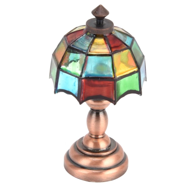 1:12 Dukkehus Trådløs LED Skrivebordslampe Miniatyr Bordlampe med Fargerik Lampeskjerm
