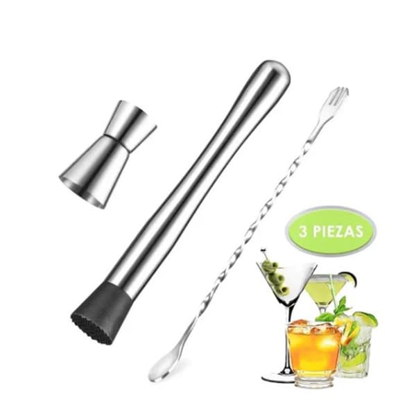 Cocktailblandningssked, muddler och 15 ml 30 ml jigger i rostfritt stål för hemmabruk
