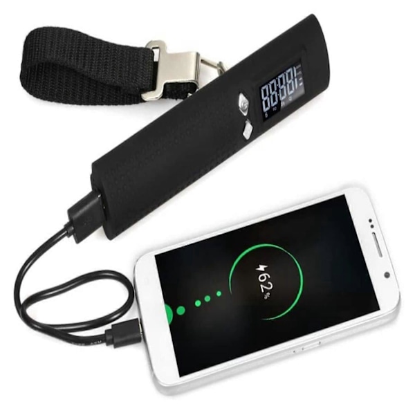 3 i 1 Genopladelig Elektronisk Kuffertvægt 110Lb/50Kg LCD Lomme Lommelygte, Bærbar Digital Elektronisk Bagagevægt Rejsevægt, Telefon