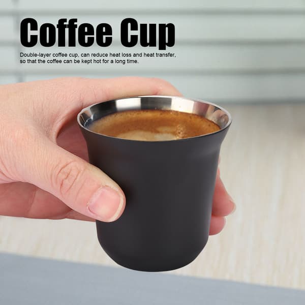 304 Rustfrit Stål Varmeisoleret Dobbeltlags Kaffekop Krus til Hjemmekaffebar Mat Sort