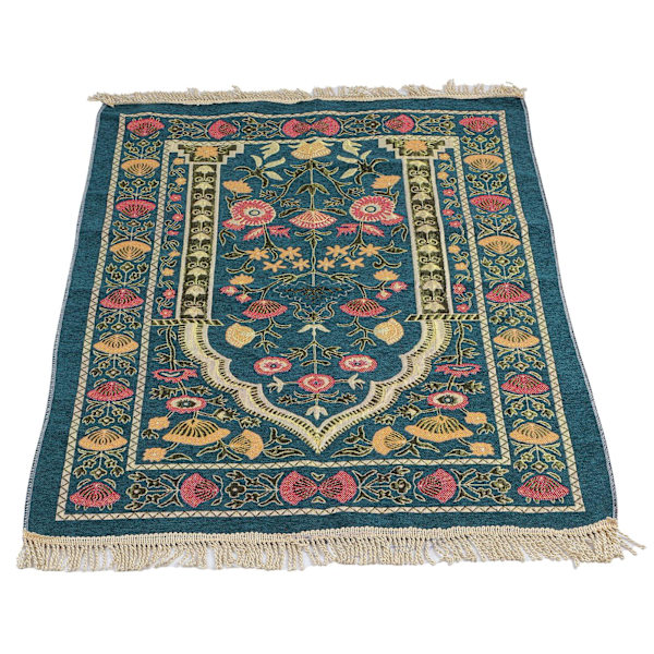 Muslimsk bönematta bärbar utsökt broderad blommig design etnisk dyrkan matta blå