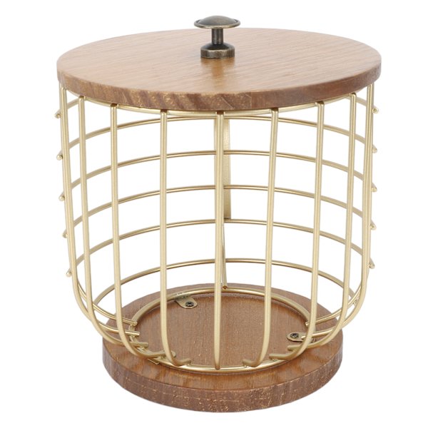 Kaffepodholder i jern med stor kapasitet, plassbesparende trebase, kaffepodholder for oppbevaring av kaffepods til hjem, kafébar, gullfarget med lokk