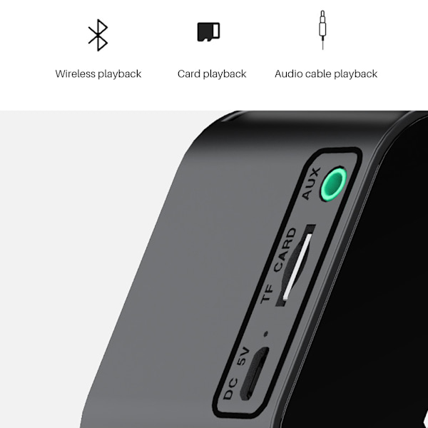 Sängbords Bluetooth-spegelyta LED-väckarklocka Högtalare FM-radio Trådlös digital väckarklocka för sovrumskontor Resor