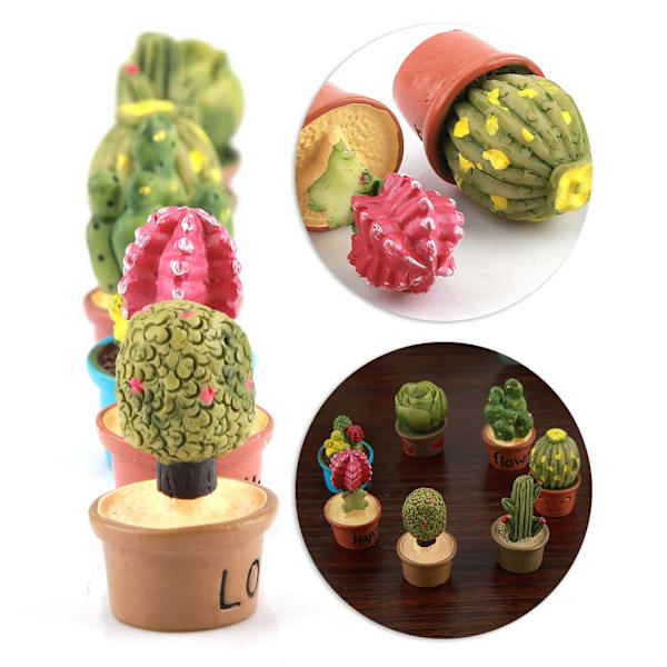 Tiny Cactus Miniatyr Sukkulent Planter Pot Dukkehus dekorasjon Mini Plant (7 stk)