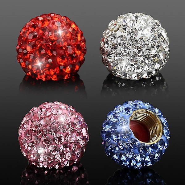 Håndlagde Rosa Krystall Rhinestone Deksel for Dekkventiler x4