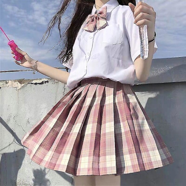Broderad skjorta och plisserad kjol set för JK Uniform X Raspberry Black Tea