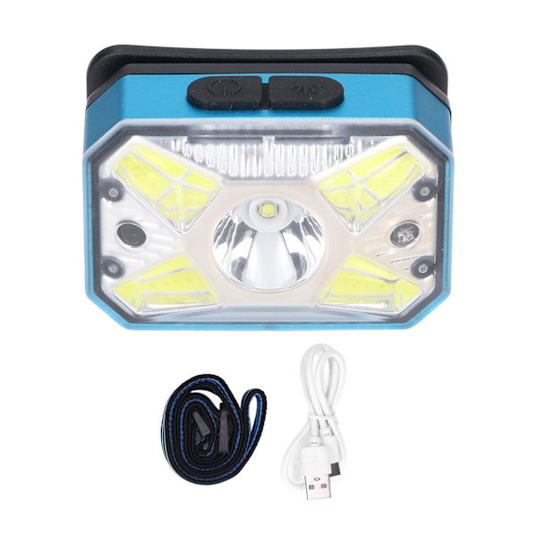 LED-strålkastare för utomhusbruk COB-induktionsstrålkastare USB-laddningshuvudficklampa för nattlöpningBlå