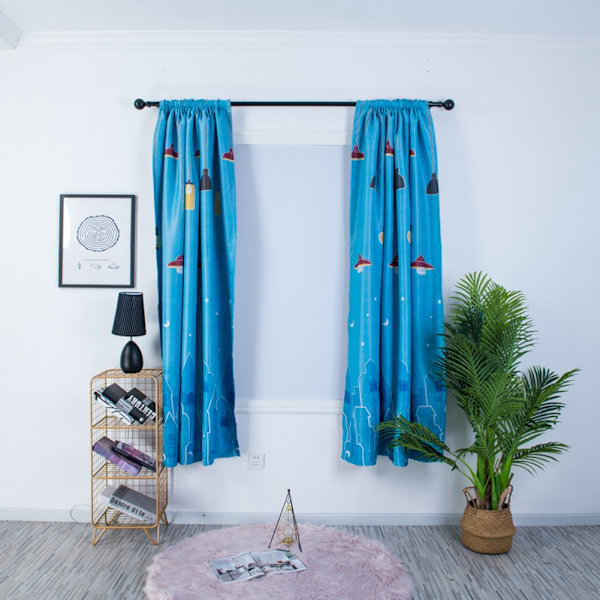 Stue og soverom polyester trykkmønster vindusskygge gardin dekorasjon blå