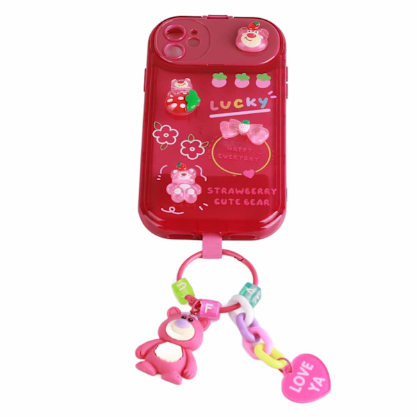 Mobiltelefon Cover Stereoskopisk Tegneserie Stilful Støvsikker Blød Telefonholder Beskyttende Cover med Hængende Ornamenter Jordbær Bjørn til IPhone11